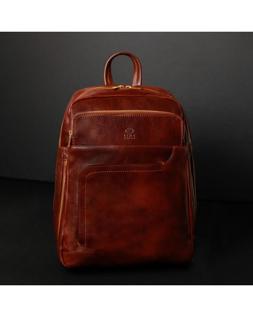 Time Resistance Red Large Leather Backpack for men