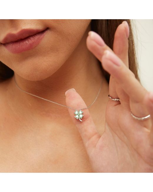 Spero London Four Leaves Clover Sterling Earring & Necklace Set In Green