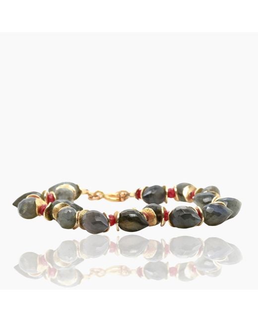 Lori Kaplan Design Metallic Signature Labradorite Herringbone With Ruby Bracelet