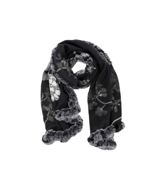 Saachi Black Blooming Faux Fur Scarf