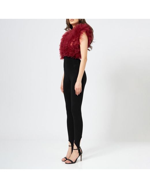 LIA ARAM Red Signature Burgundy Ruffled Tulle Bodysuit