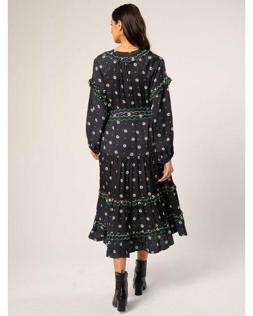 Rose & Nancy Black Joyce Daisy Polka Dot Midi Shirt Dress