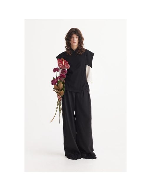 Julia Allert Black Tailored Blazer-Style Blouse With Satin Sleeves