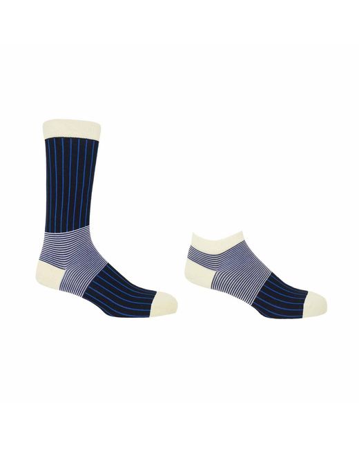 Peper Harow - Made in England Blue Oxford Stripe Crew & Trainer Socks 2 Pack for men
