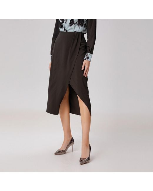 Smart and Joy Brown Minimalist Wrap Effect Satin Skirt