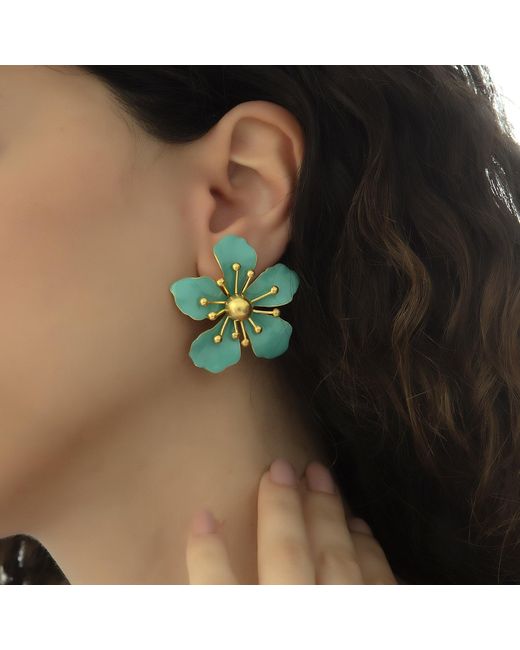 Milou Jewelry Green Magnolia Flower Earrings