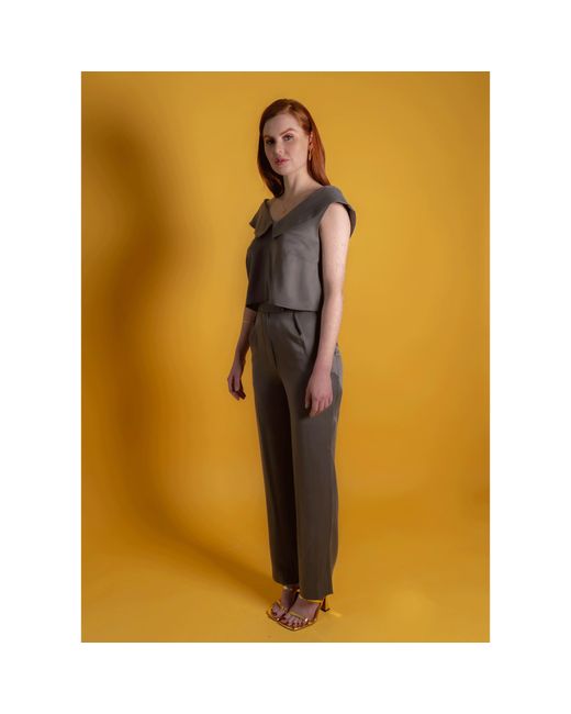 Femponiq Gray Off Shoulder Collared Crop Top