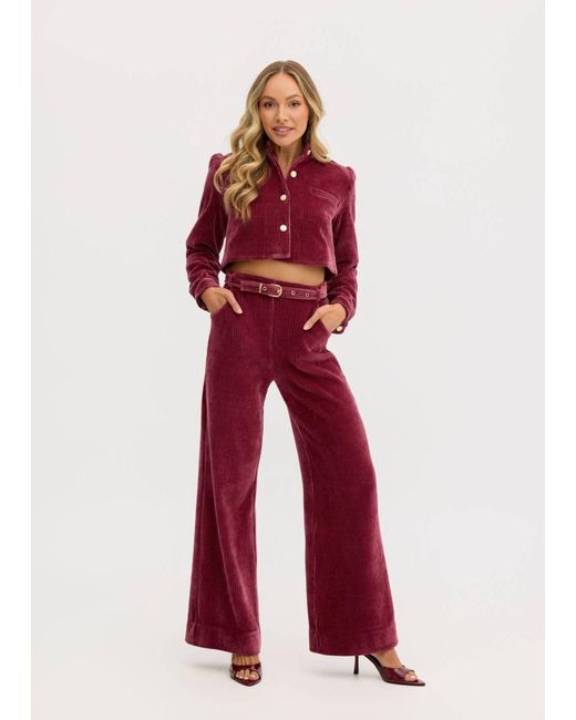 Why Mary Red Odessa Stretch Corduroy High Waisted Pants