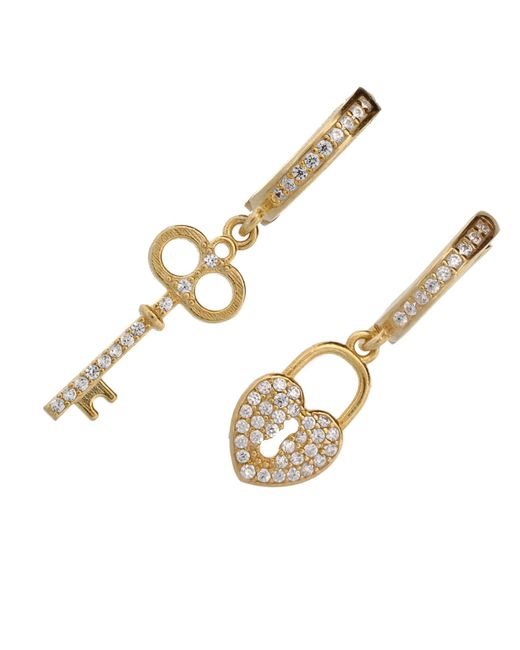 Ebru Jewelry Metallic My Heart Is Yours Key & Heart Lock Plated Diamond Earrings