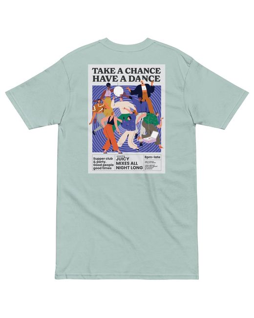 Anchor and Crew Blue Ice Take A Chance Have A Dance Disco! Heavy Cotton Embroidered T-Shirt for men