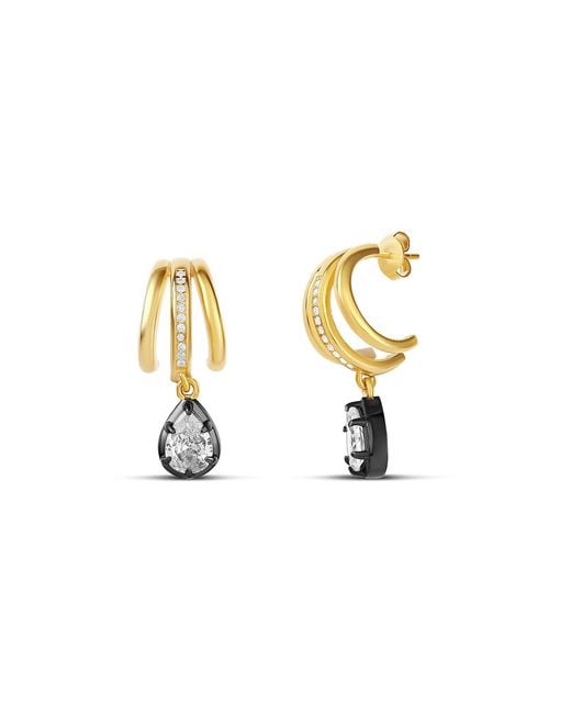 SHYMI Metallic Triple Statement Huggies With Fancy Shape Drop
