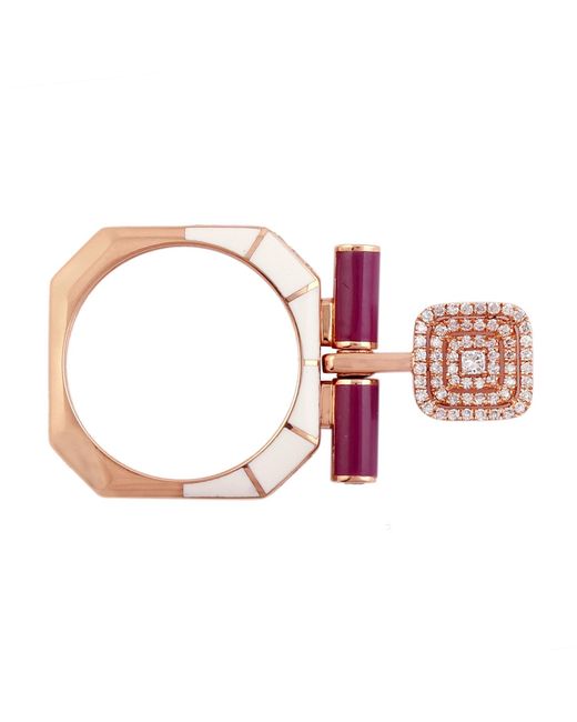Artisan Multicolor Natural Diamond & Enamel Geometric Statement Ring