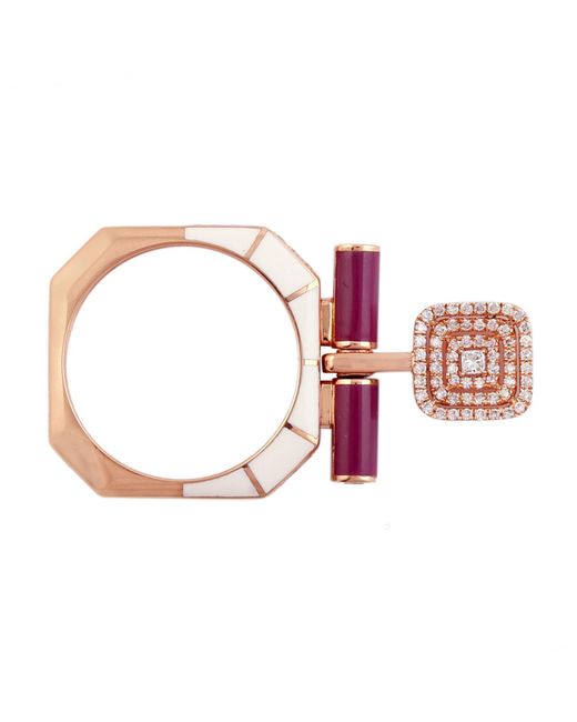 Artisan Multicolor 18k Solid Rose Gold Pave Natural Diamond Designer Enamel Band Ring