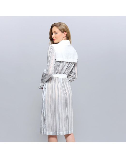 Smart and Joy White Bi-Material Striped Shirt Dress