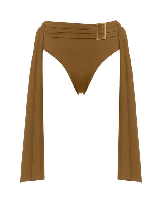 ANTONINIAS Natural Amaze High Waisted Swimwear Bottom With Decorative Belt And Golden Buckle