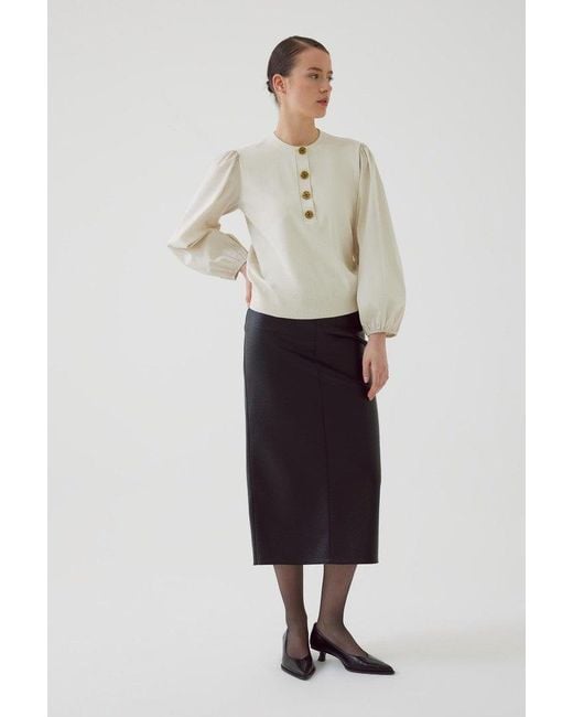 Exquise White Neutrals Regular Elastic Cuffs Crew Neck Cotton Knit Amity Blouse