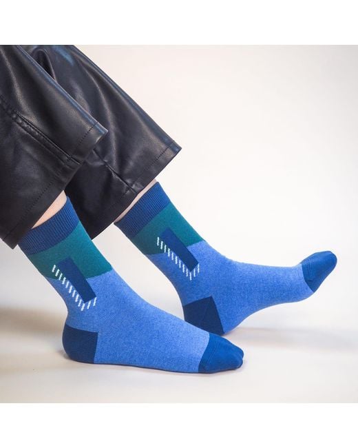 Peper Harow - Made in England Blue Alphabet Socks – I for men