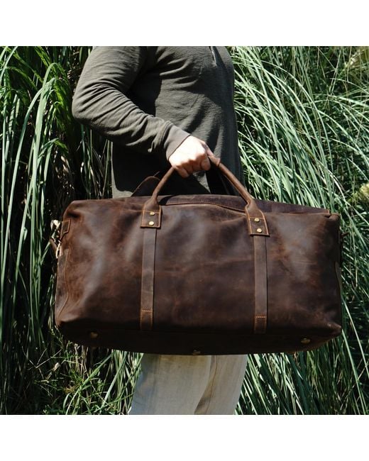 Touri Brown Genuine Leather Holdall Luggage Bag for men