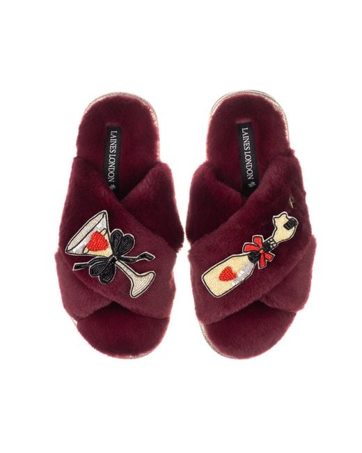 Laines London Purple Classic Laines Slippers With Popping Champagne Brooches