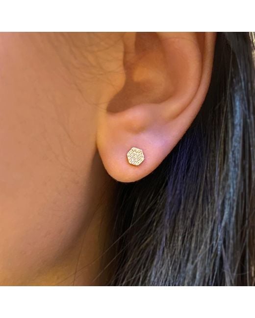 KAMARIA Metallic Diamond Hex Stud Earrings