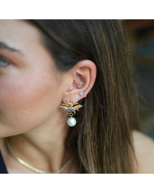 Ebru Jewelry Metallic Queen Bee Sapphire Chunky Earrings