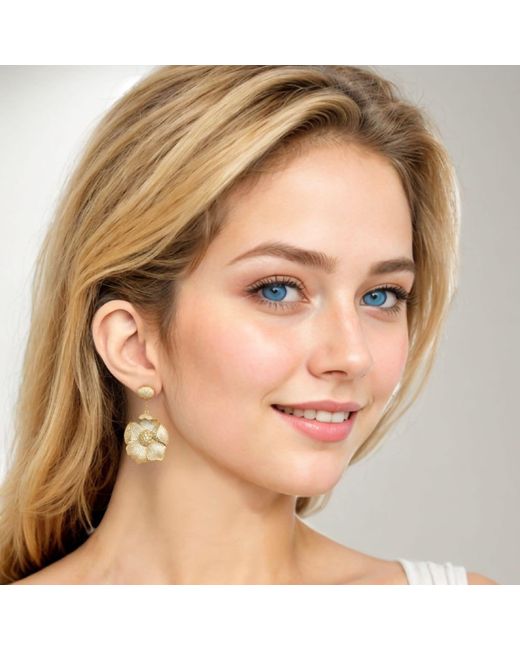Latelita London Metallic Poppy Flower Drop Earrings Lemon