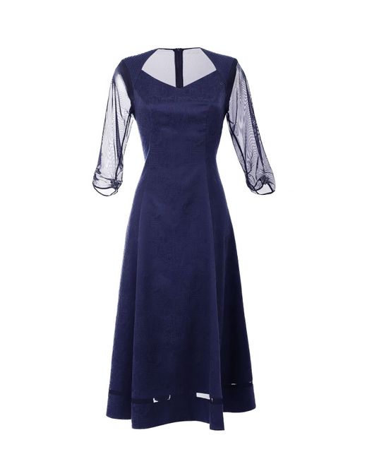 Luna Fashion House Blue Jacquard Midi Dress, Lucy