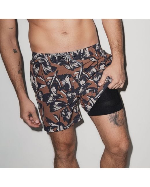 Playaluxe Red Tulum Volley Swim Trunk Tobacco Flower for men