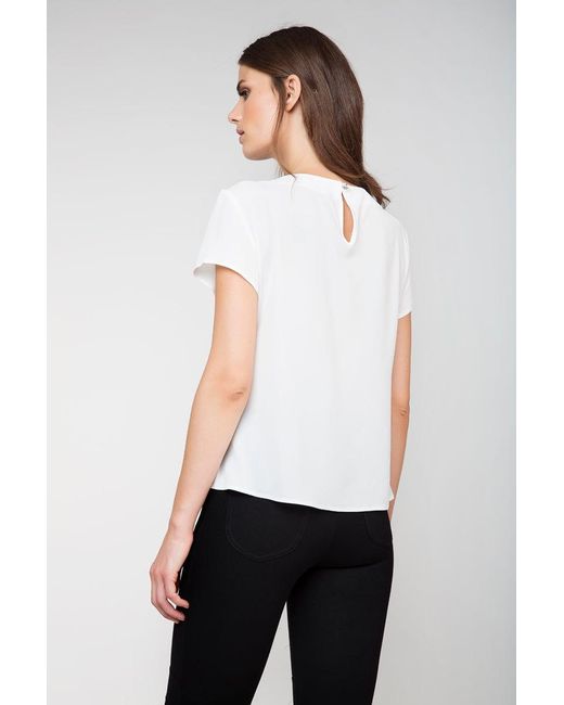 Conquista White Neutrals Elegant Polyester-Elastane Georgette Crepe Top With Keyhole Back