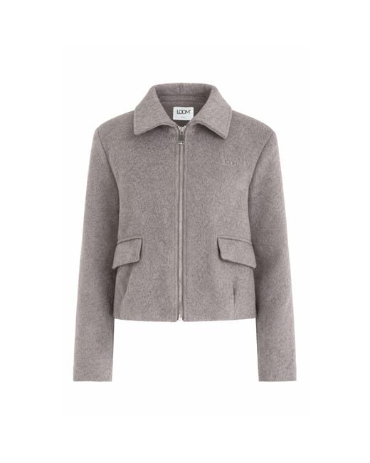 Loom Archives Gray Wool Blend Collared Zip Up Jacket
