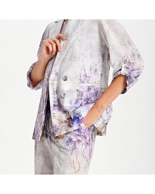 Lalipop Design Blue Abstract Floral Print Tailored Blazer Jacket