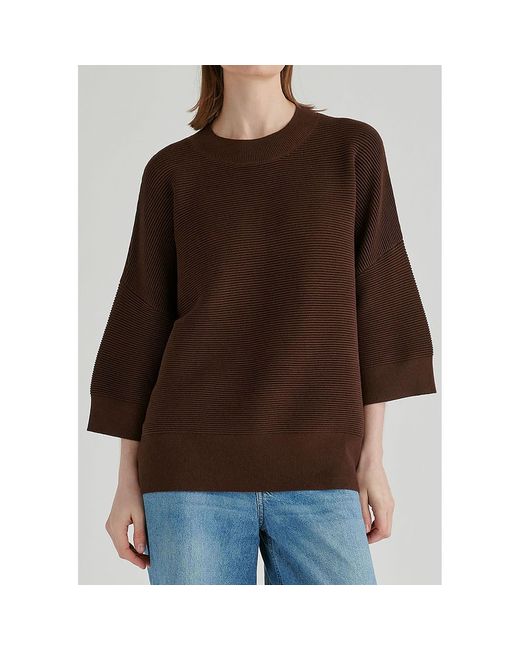 Paisie Brown Mock Neck Cropped Sleeve Ribbed Jumper