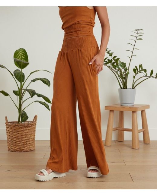 Known Supply Brown Wide Leg Ribbed Pants