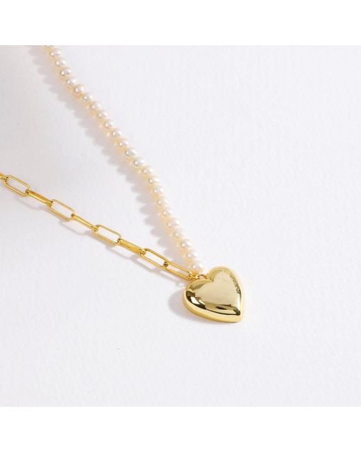 Lila Rasa Metallic Paperclip Pearl Heart Necklace