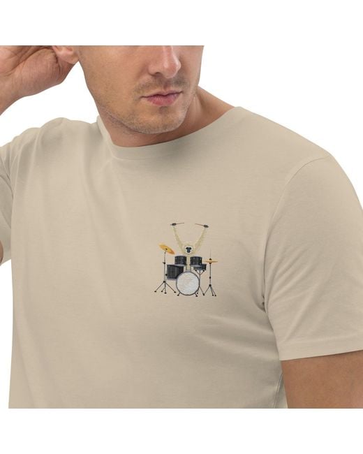 Anchor and Crew Natural Neutrals Desert Dust Drummer Monkey Organic Cotton Embroidered T-Shirt for men