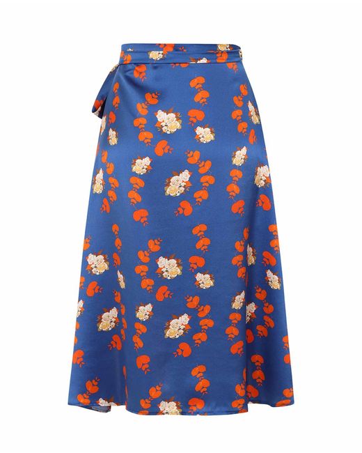 Sophie Cameron Davies Blue Floral Silk Wrap Skirt