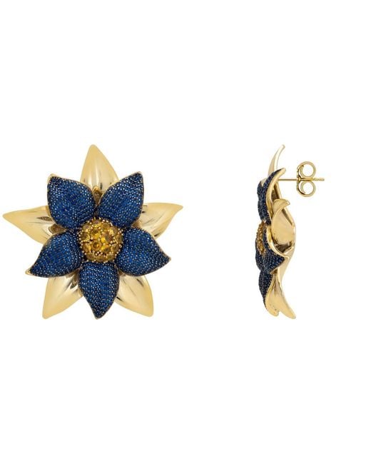 Latelita London Blue Marguerite Daisy Flower Large Stud Earrings Sapphire