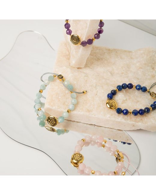 Seven Saints Metallic Throat Chakra Aquamarine Inner Peace And Tranquility Bracelet