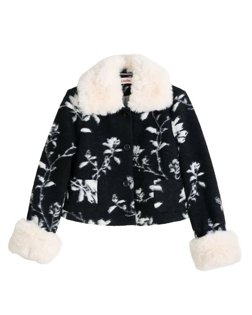 Louche Black Kent Power Bloom Fur Collar And Cuff Jacket