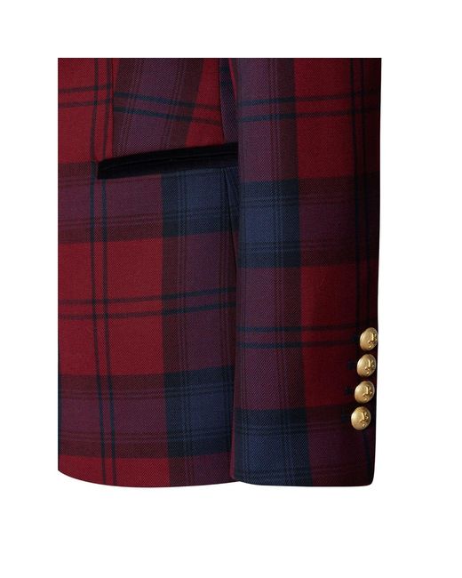 The Extreme Collection Red Checked Blazer With Velvet Lapel Douglas