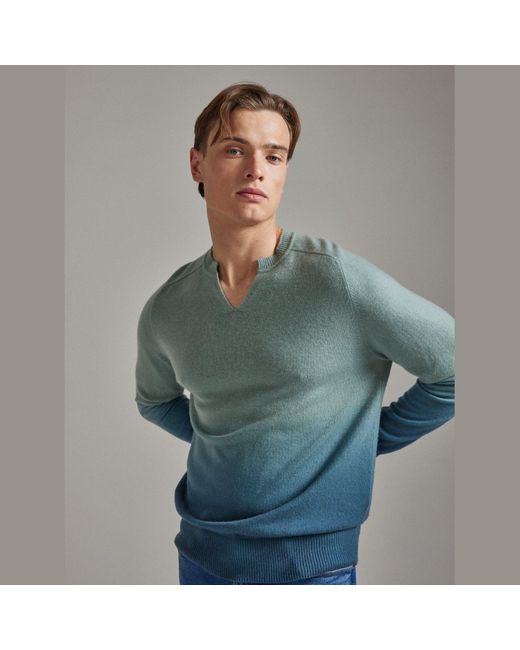 Salts Cashmere Green Ombre Split Crew Neck Sweater