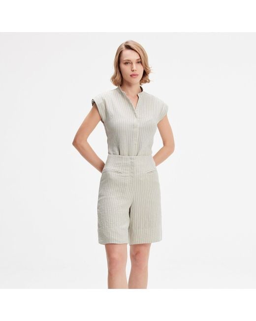 Smart and Joy Gray Bi-Material Striped Shirt