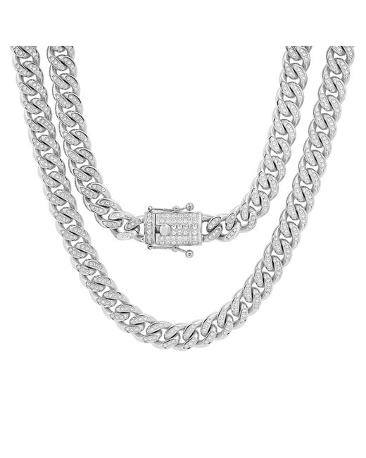 Steeltime Metallic Stainless Steel 10Mm Miami Cuban Link Cz Iced Out Chain With Box Clasp 24 Inch for men