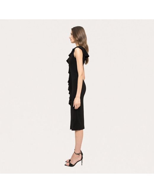 Nissa Black Ruffled Midi Dress