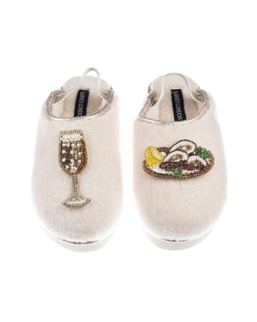 Laines London Multicolor Neutrals Flatform Cloud Closed Toe Slippers With Oysters & Glass Of Fizz Brooches