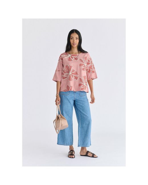 Paisie Pink Floral Embroidered Relax Fit Top