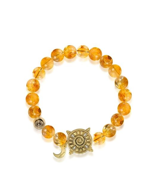 Aurozia Metallic Three Charms Solar Meridian Plated Sundial And The Sun Crystal Citrine Beaded Bracelet