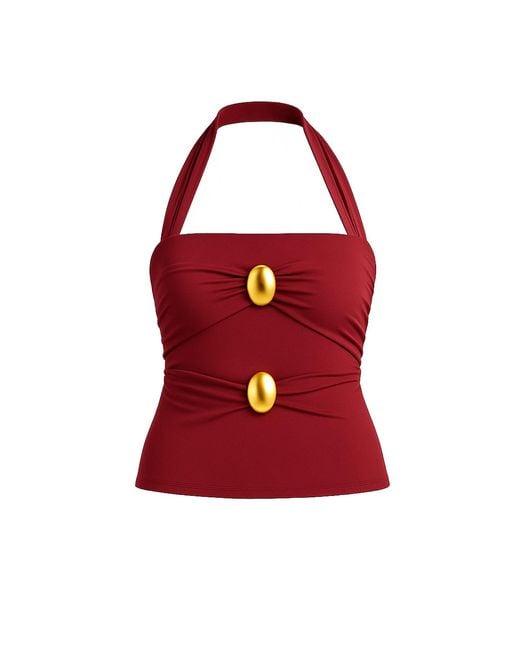 Maison De Gala Red Dora Burgundy Detail Halter Top I