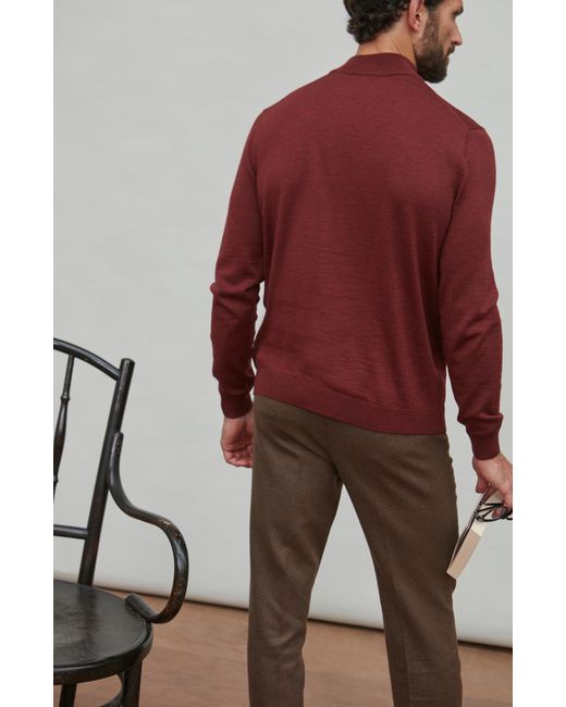 Paul James Knitwear Red Extra Fine Merino Wool Mock Turtleneck Shaw Jumper for men