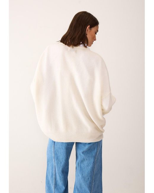 Loop Cashmere White Relaxed Lofty V Neck Sweater